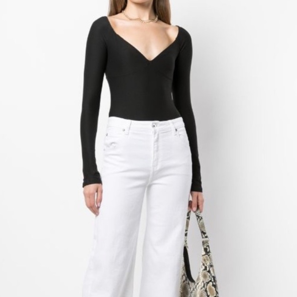 ALIX NYC Jansen Black Sweatheart Neckline Long sleeve Thong‎ Bodysuit